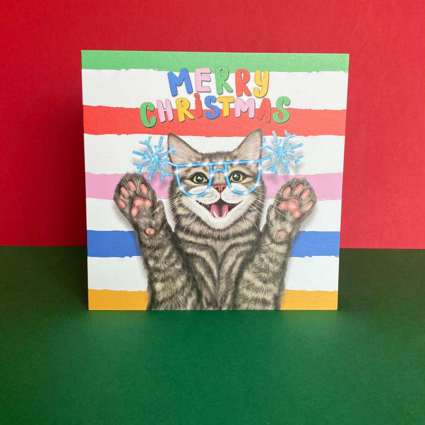 Tabby Cat Christmas Card | Colourful Funny Cat Card