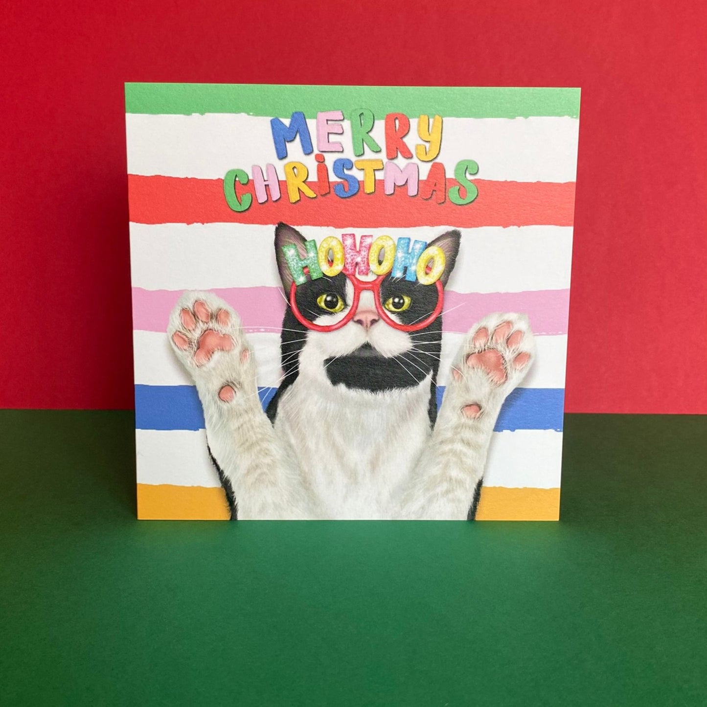 Tuxedo Cat Christmas Card | Colourful Funny Cat Card