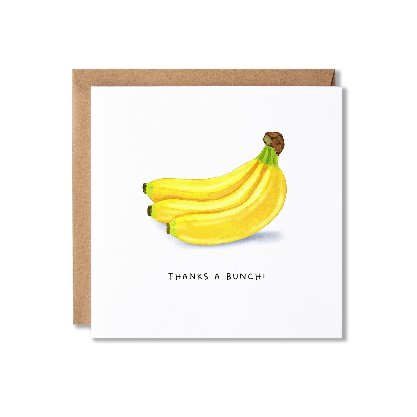 Thank you card with illustration of a bunch of bananas with the message Thanks a Bunch.