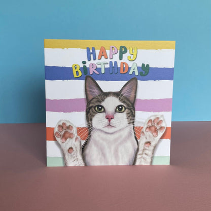 Grey and White Cat Birthday Card | Funny Cat Card