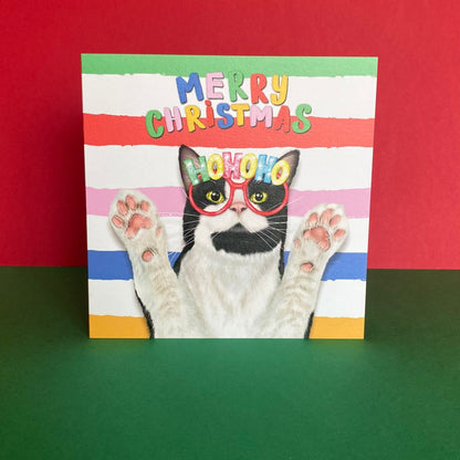 Tuxedo Cat Christmas Card | Colourful Funny Cat Card