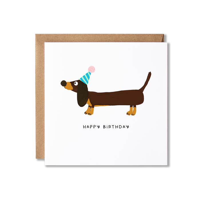 Dachshund Sausage Dog Party Hat Happy Birthday Card – Badgerbee Design