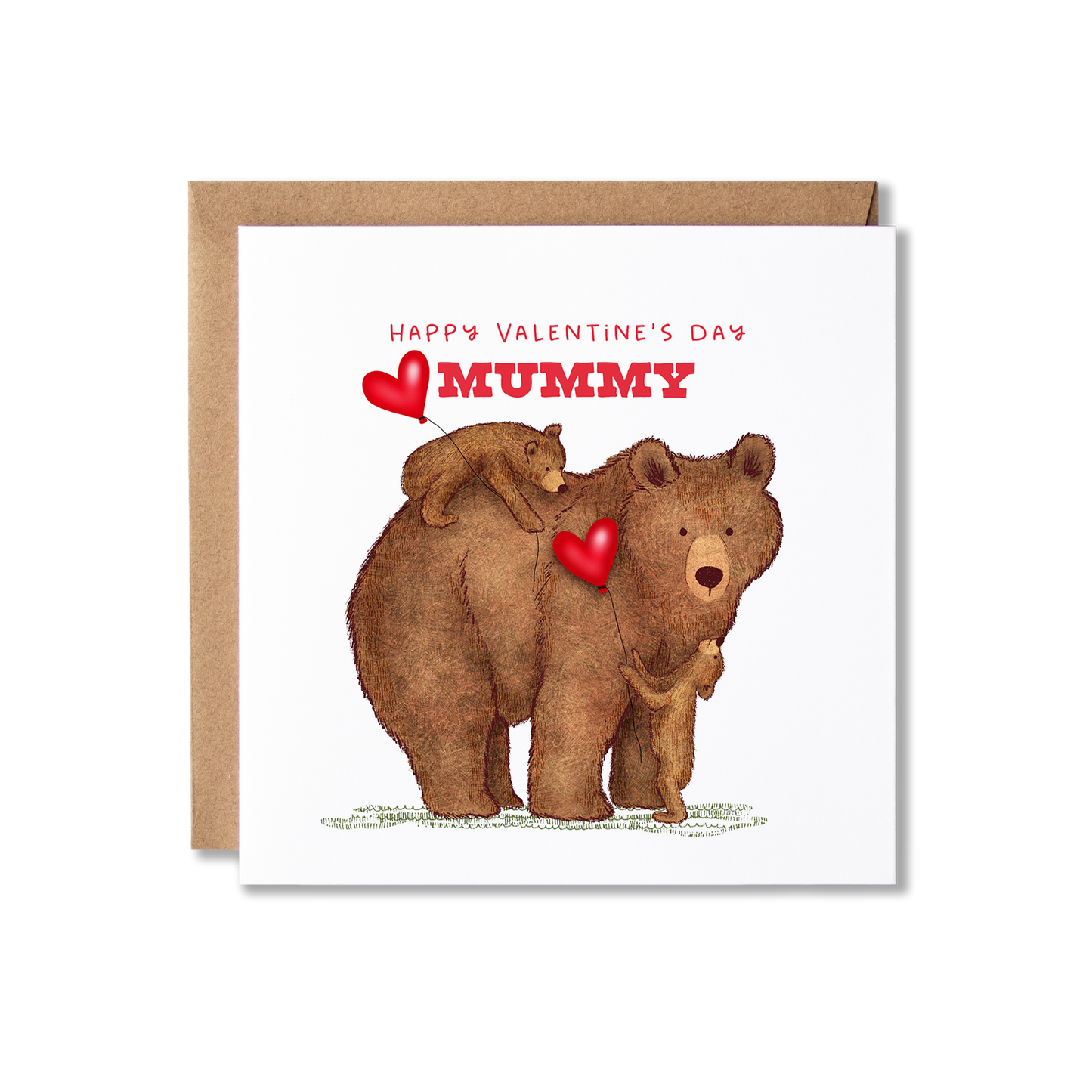 Bears Happy Valentines Day Mummy Heart Balloons 1 or 2 Cubs Card