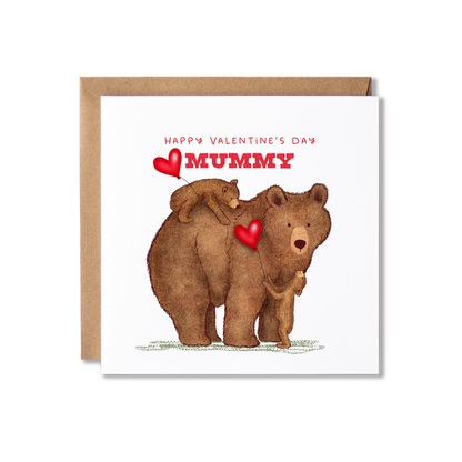 Bears Happy Valentines Day Mummy Heart Balloons 1 or 2 Cubs Card