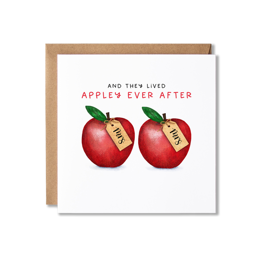 And They Lived Appley Ever After Mrs & Mrs Couple Wedding Card
