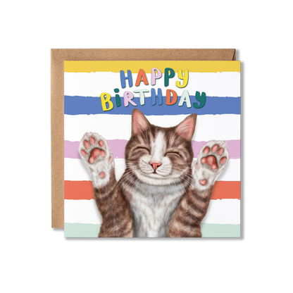 Funny Brown and White Cat Birthday Card