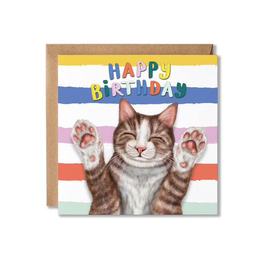 Funny Brown and White Cat Birthday Card