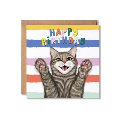 Funny Grey Tabby Cat Birthday Card