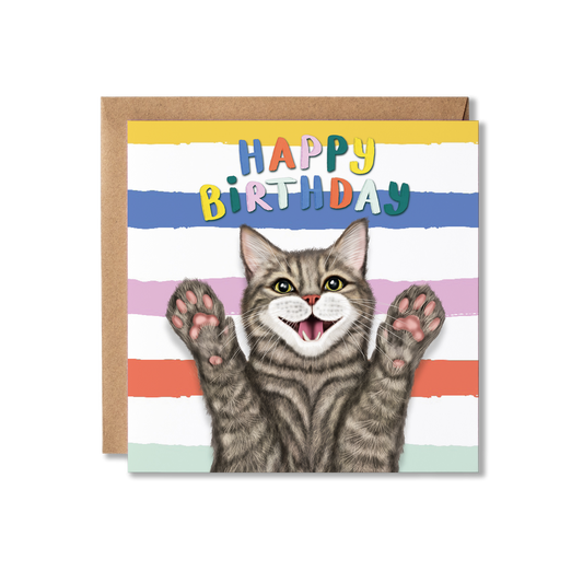Funny Grey Tabby Cat Birthday Card