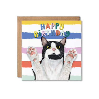 Funny Tuxedo Black and White Cat Birthday Card