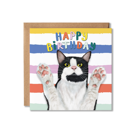 Funny Tuxedo Black and White Cat Birthday Card