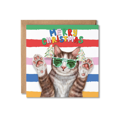Brown and White Tabby Cat Christmas Card | Funny Cat Card