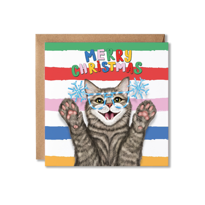 Tabby Cat Christmas Card | Colourful Funny Cat Card