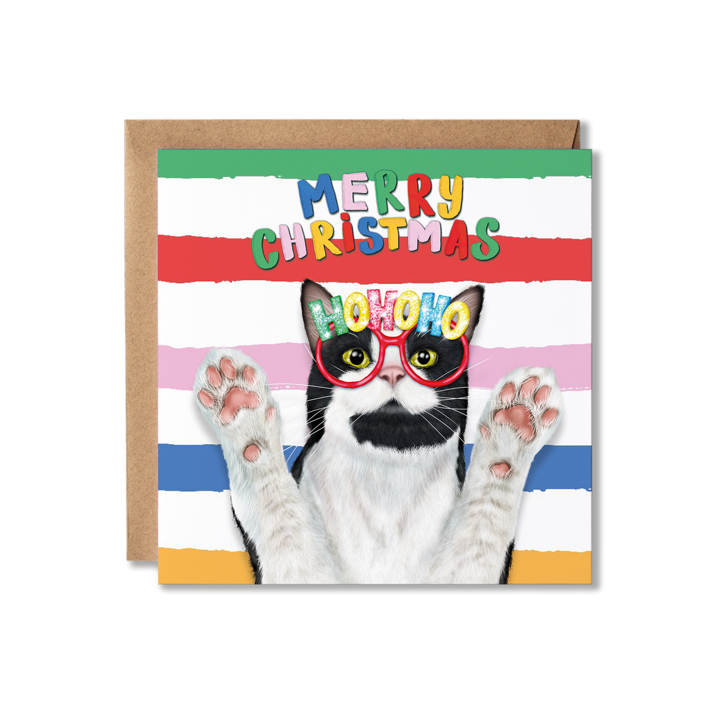 Tuxedo Cat Christmas Card | Colourful Funny Cat Card