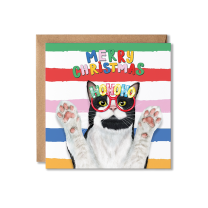 Tuxedo Cat Christmas Card | Colourful Funny Cat Card