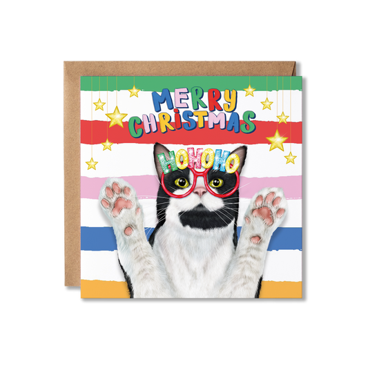 Tuxedo Cat Christmas Card | Colourful Funny Cat Card